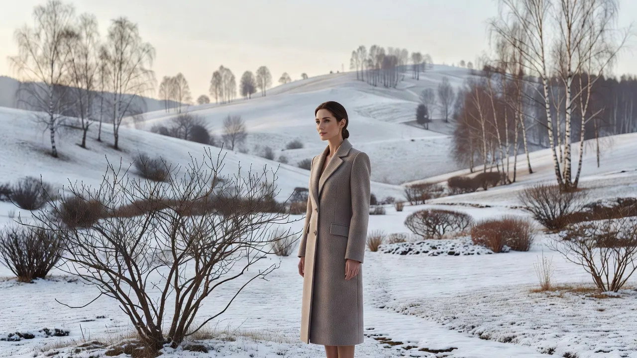 Femme élégante observant un cassissier en hiver dans un jardin de moyenne montagne